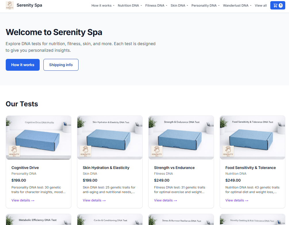 DNA storefront customer journey with branded category navigation