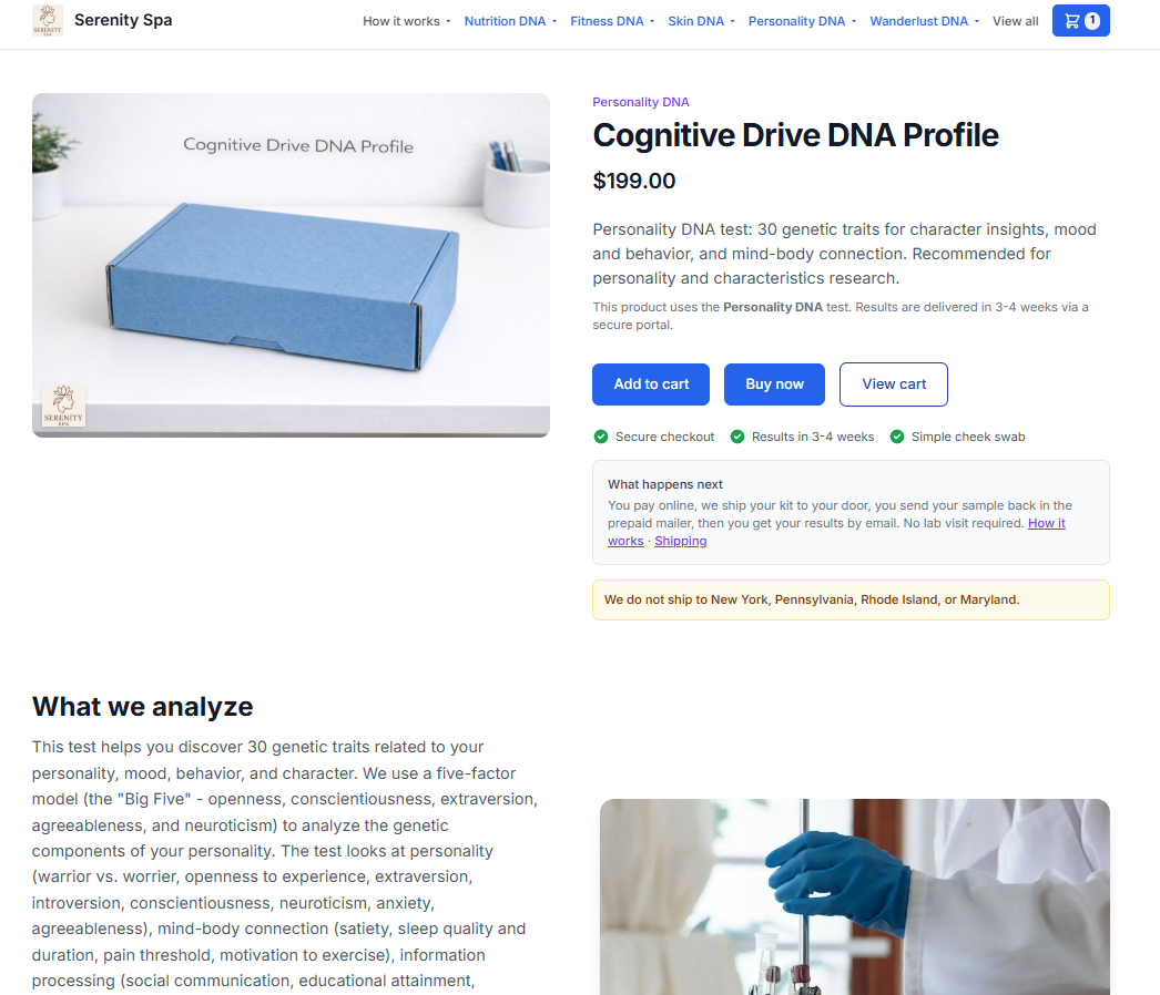 DNA product page example. Click to expand.